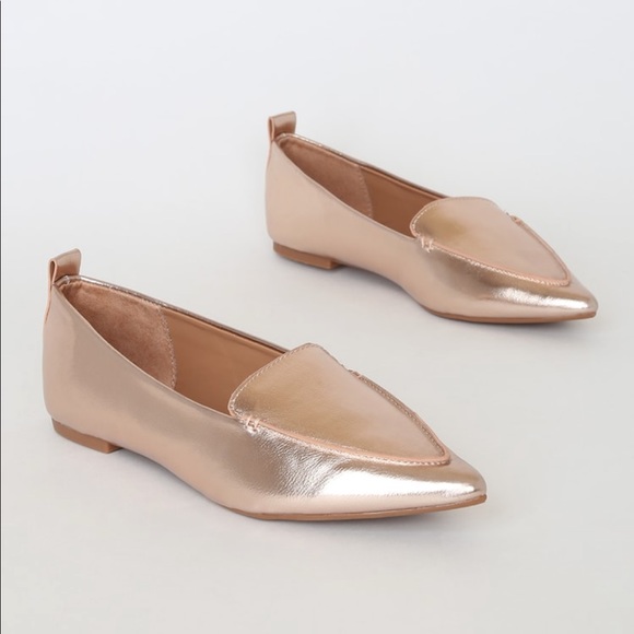 NIB Lulu’s Emmy Rose Gold Metallic Pointed Loafers - Picture 4 of 4